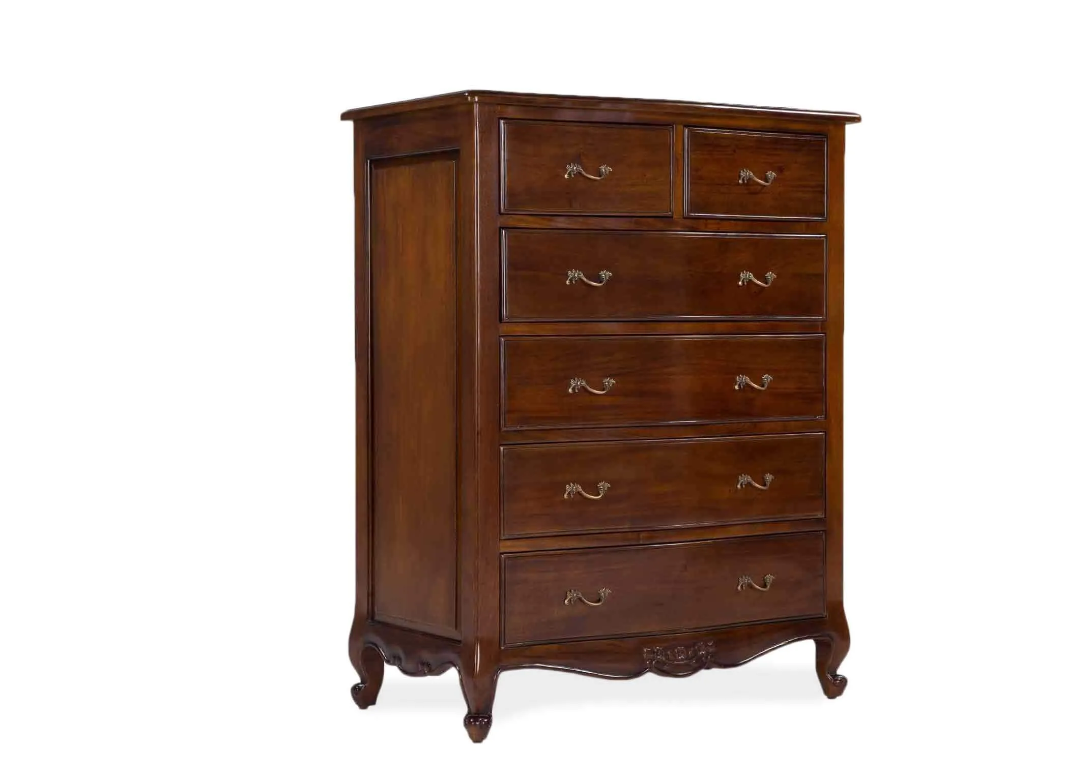 An angled shot showing the Lyon 6 drawer mahogany chest.