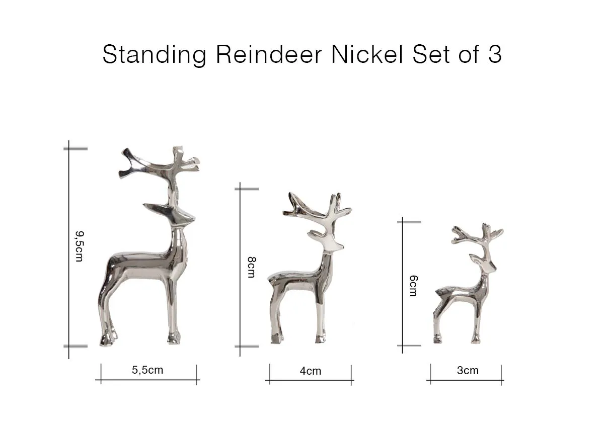 A dimension image of the Set of 3 Standing Reindeers with 3-5.5cm W x 6-9.5cm H