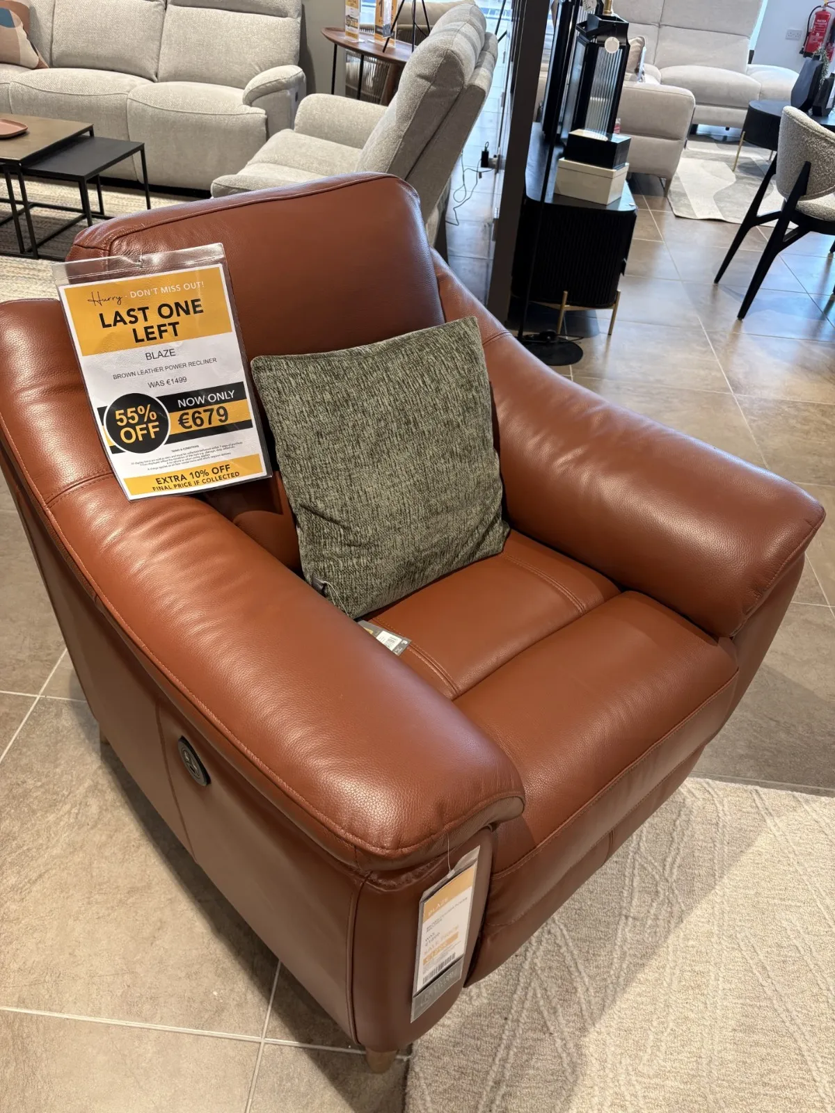 Blaze - Brown Leather Power Recliner (Tallaght Floor Model)
