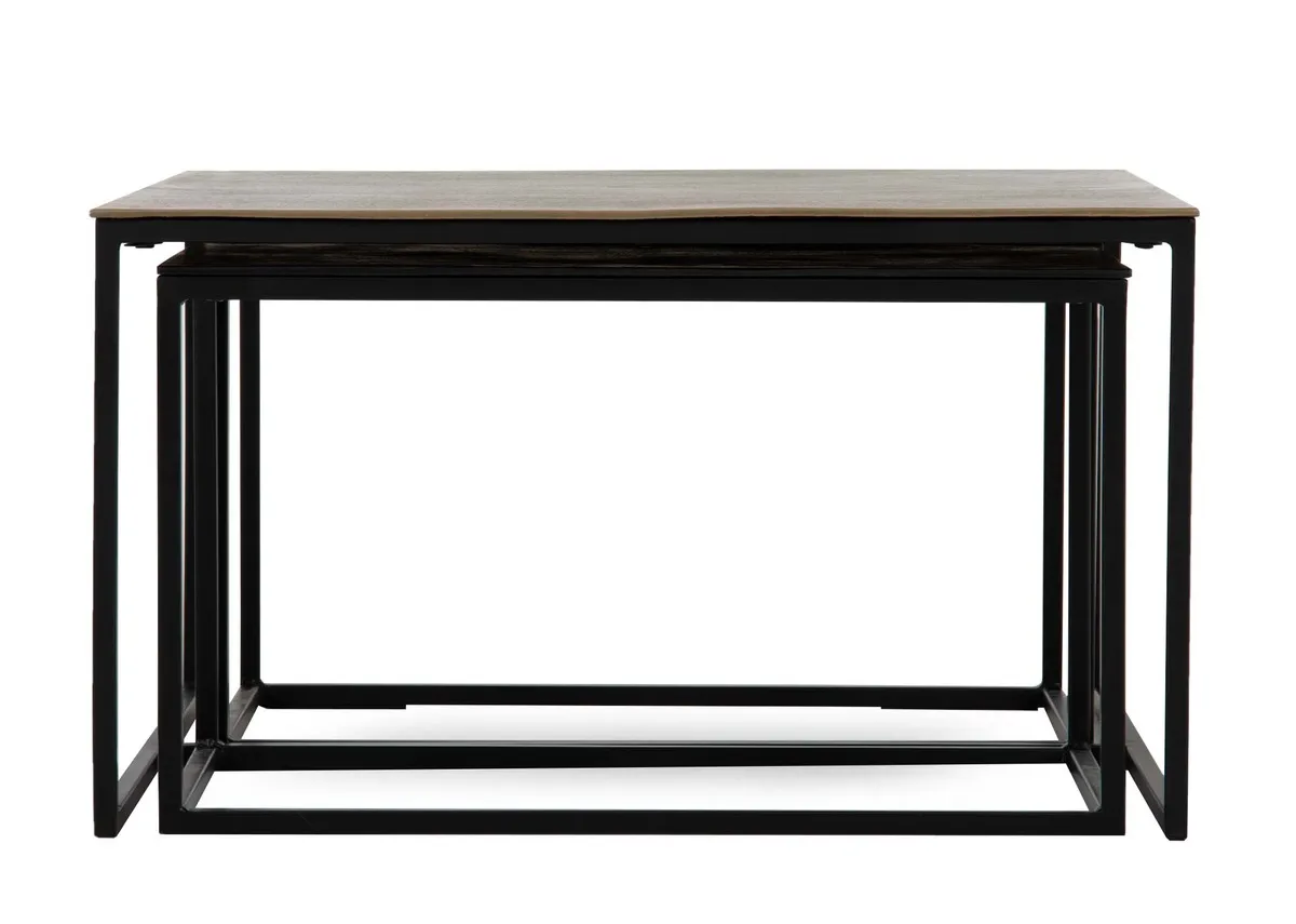 A nest of 3 rectangular coffee tables from EZ Livings Joyo range.Side view of tables inserted into one another.