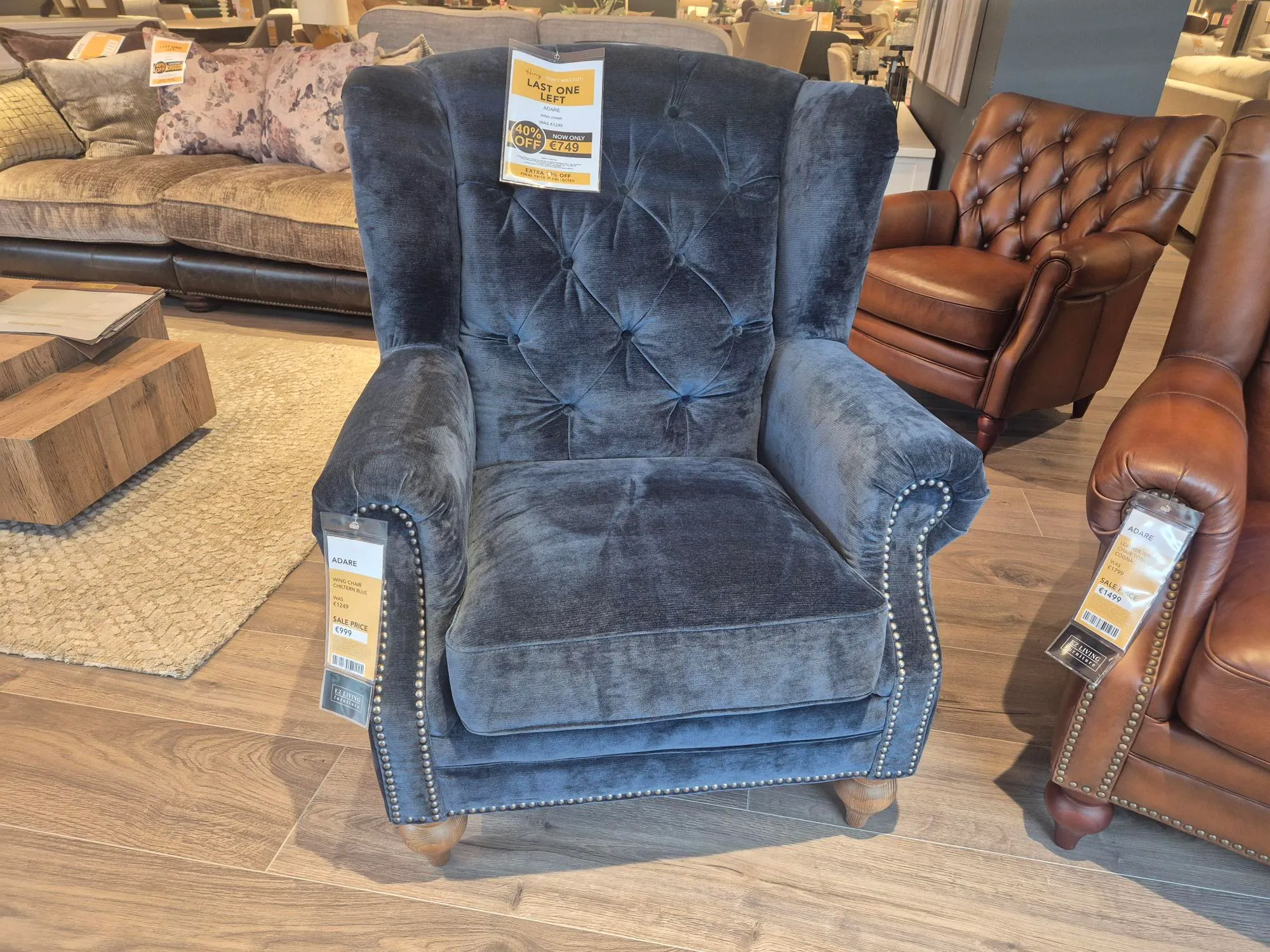 Adare Blue Fabric Wing Chair (Castlebar Floor Model)