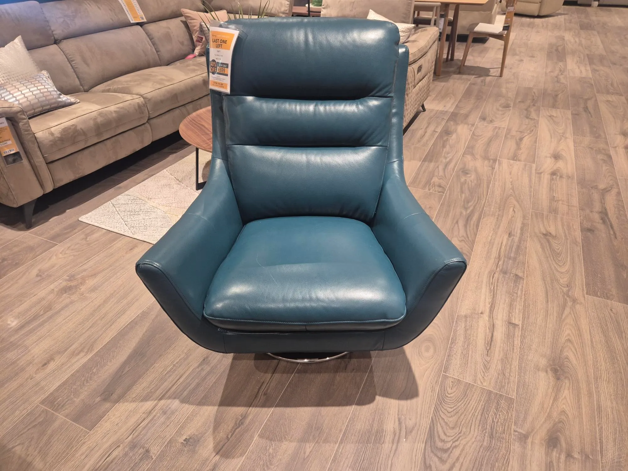 Swift Teal Leather Swivel Relax Chair (Castlebar Floor Model)