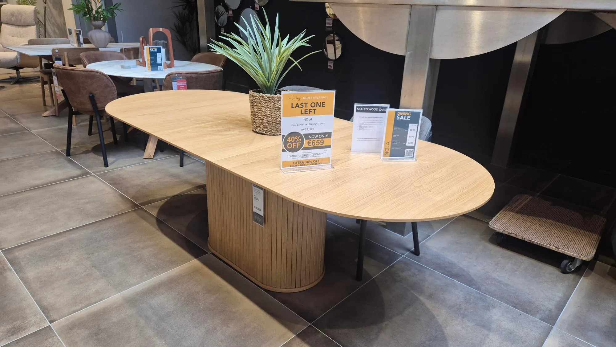 Nola 180cm-230cm Natural Oak Extendable Oval Dining Table (Castlebar Floor Model) 