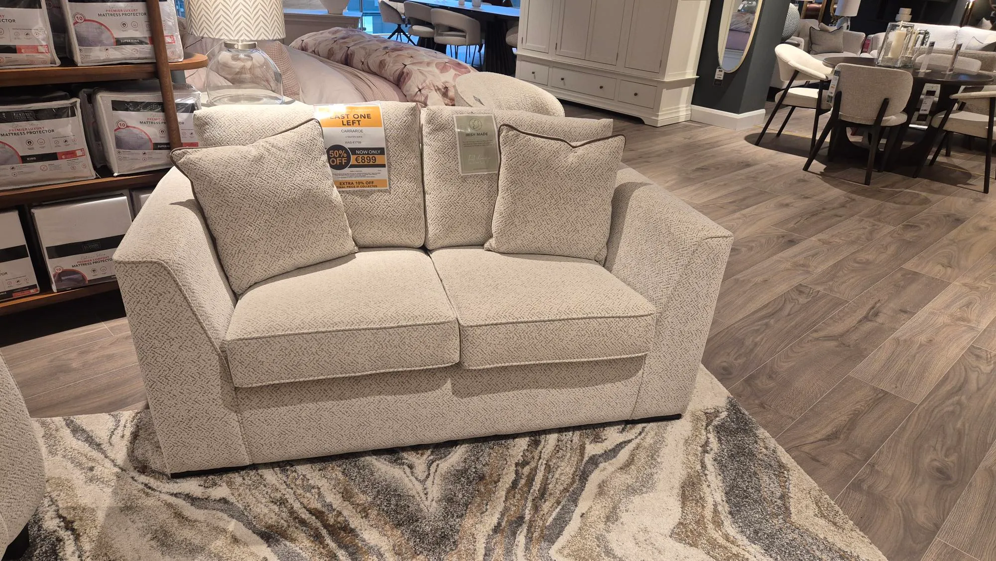 Carraroe 2 Seater Beige Fabric Highback Sofa (Castlebar Floor Model)