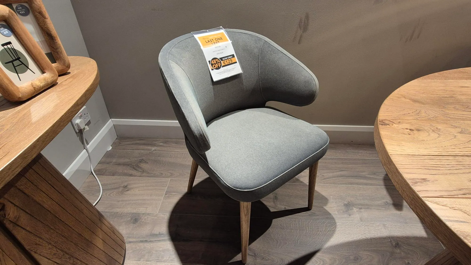 Victor Grey Fabric Dining Chair with Oak leg (Castlebar Floor Model)