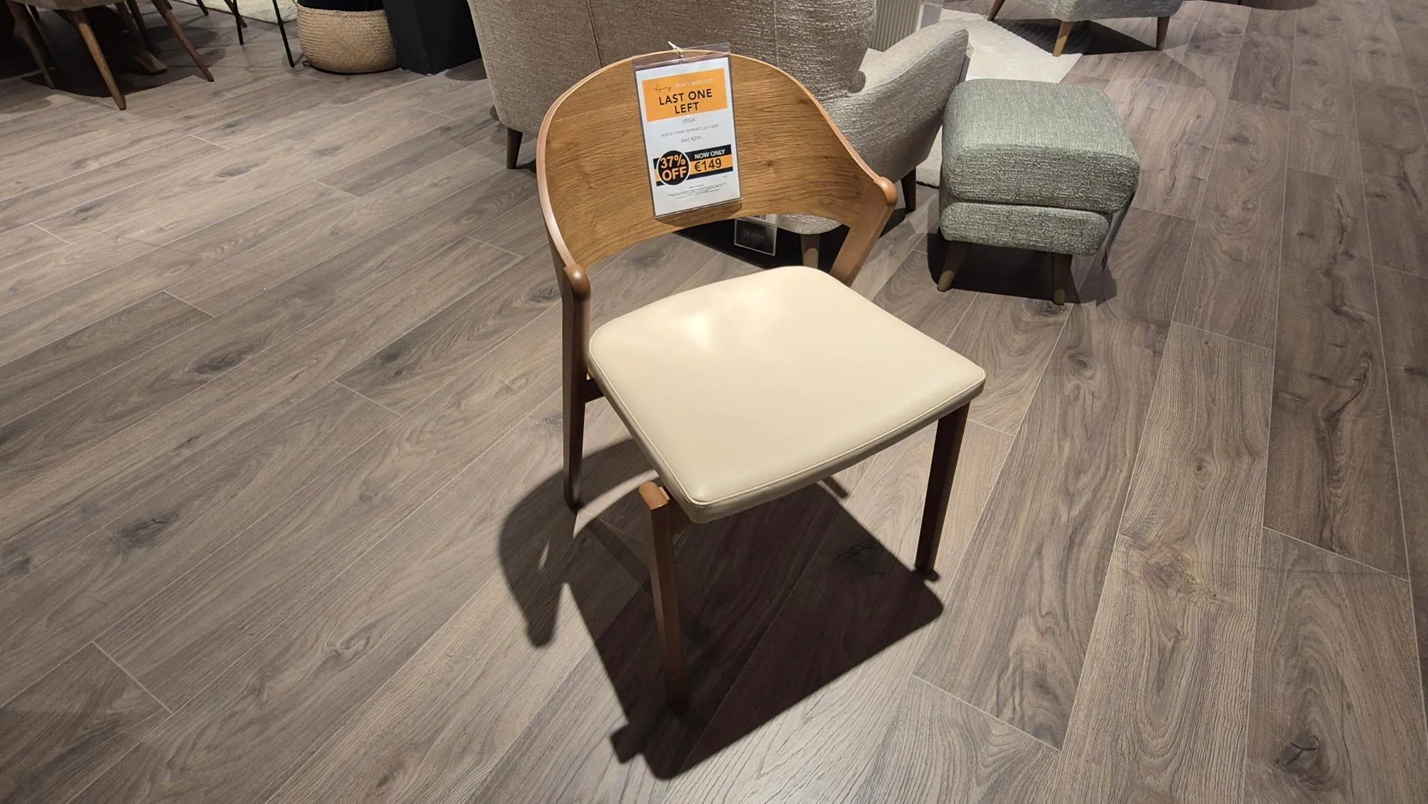 Vega Rustic Oak Dining Chair with Leather Seat (Castlebar Floor Model)