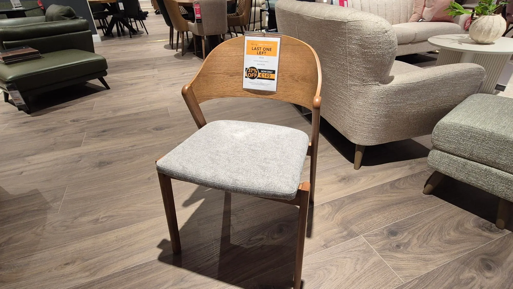 Vega Rustic Oak Dining Chair with Fabric Seat (Castlebar Floor Model)