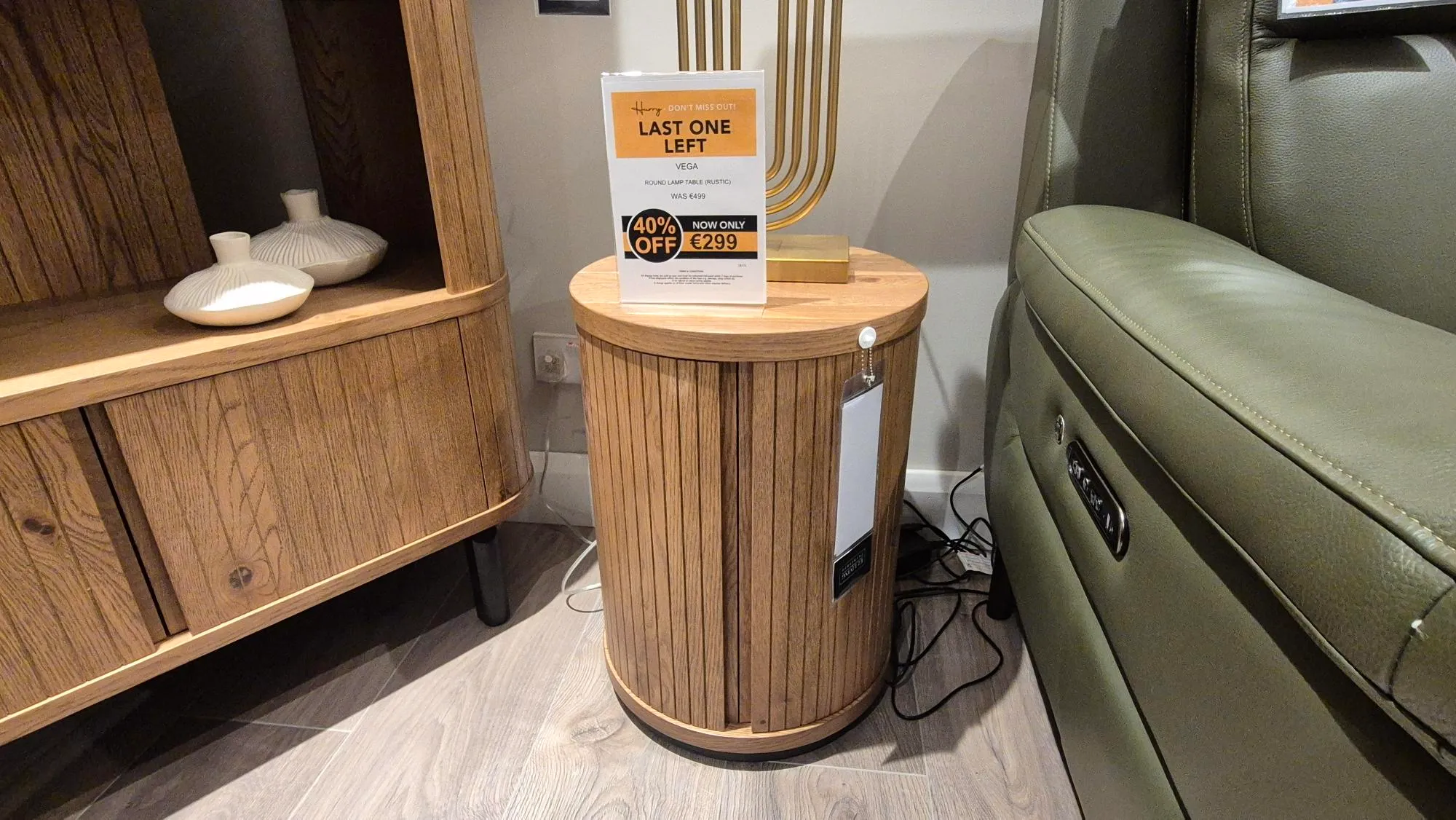 Vega Round Rustic Oak Lamp Table (Castlebar Floor Model)