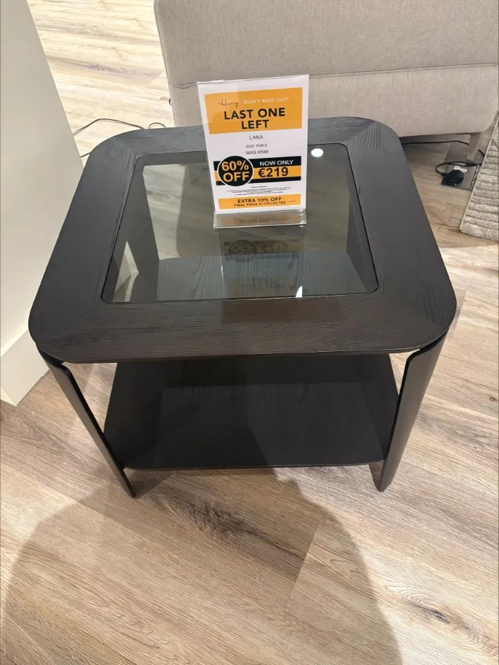 Lana Black Side Table with Glass Top (Cavan Floor Model)
