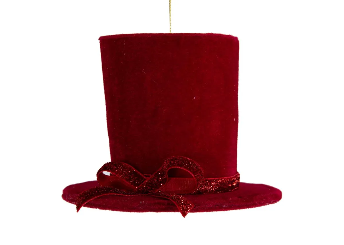 Box of 12 Red Fabric Top Hat - Christmas Bauble