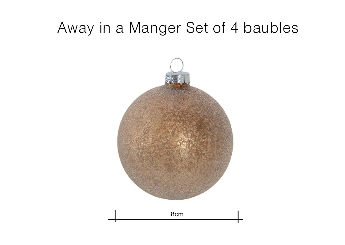 A dimension image of the Away in A Manger 8cm bauble