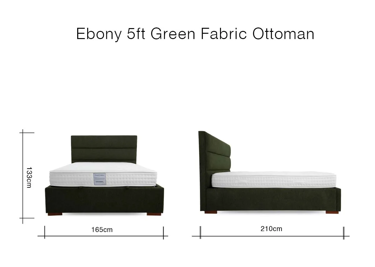 A dimension image of the Ebony 5ft Ottoman with 165cm x 210cm x 133cm