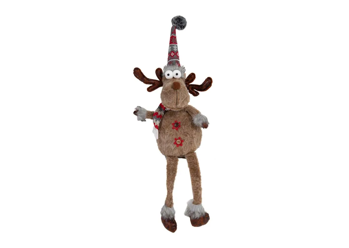 Jingle Long Brown Fabric Reindeer - Christmas Figurine