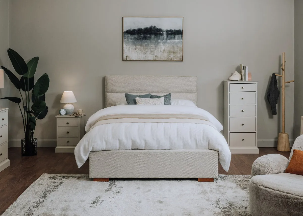 Double (4ft 6) Beige Fabric Ottoman - Ebony