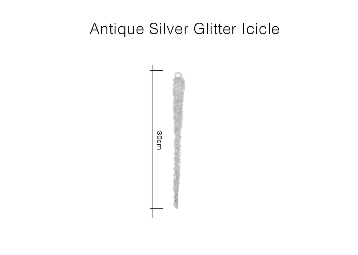 A dimension image of the Antique Silver Glitter Icicle