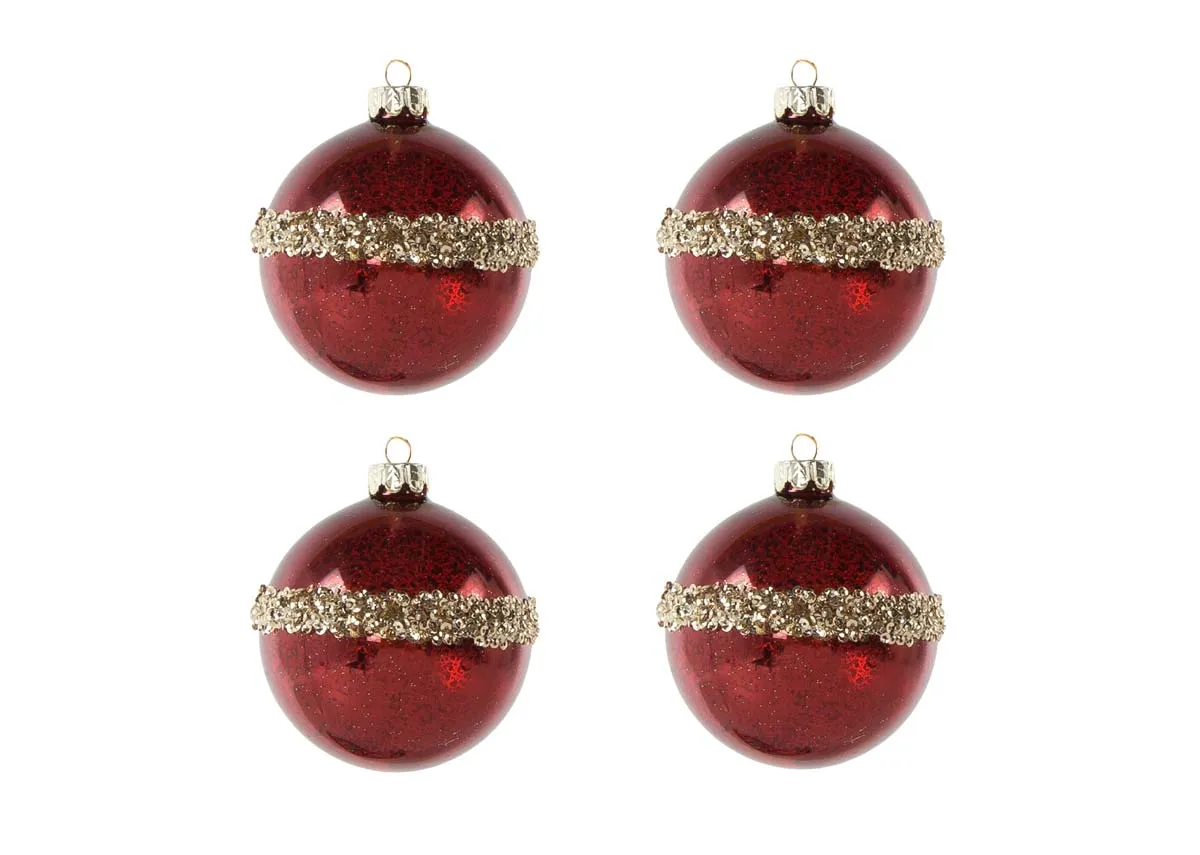 Set Of 4 Red Baubles - Ding Dong Merrily