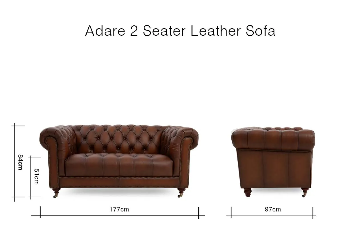 A dimension image of the Adare Brown 2 Seater with 177cm x 97cm x 84cm