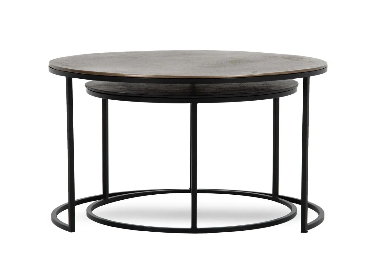 A nest of 2 black and brass coffee tables from EZ Living Furnitures Kersen rannge. Front view