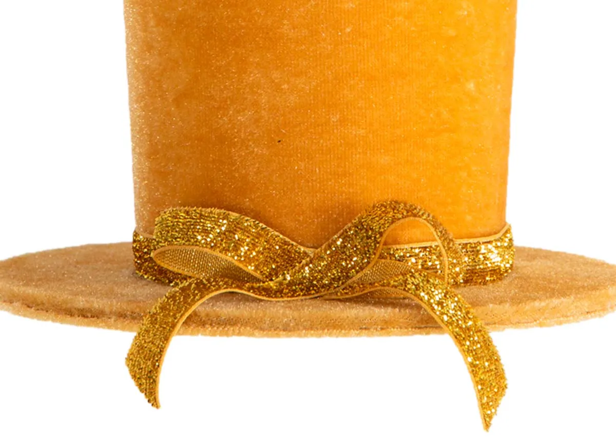 A dimension image of the Gold Velvet Top Hat Bauble with 10cm x 13.5cm