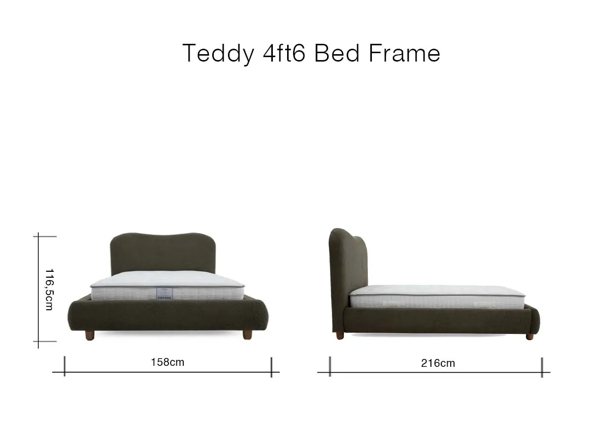 A dimension image of the Teddy 4ft6 Bed with 158cm x 216cm x 116.5cm