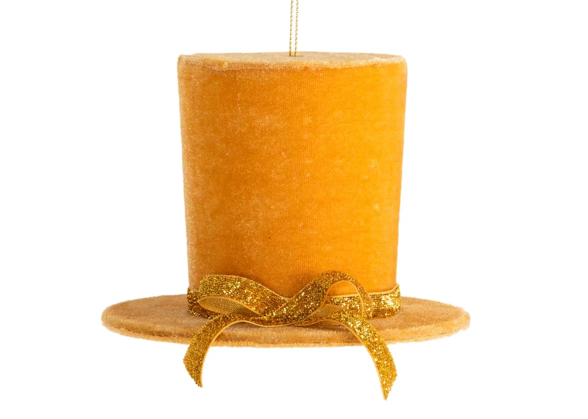 Box of 12 Gold Fabric Top Hat - Christmas Bauble
