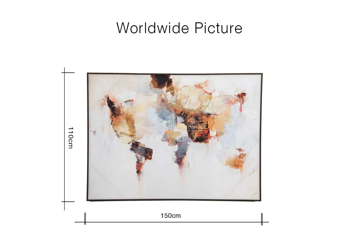 A dimension image of the Wordlwide Print with 150cm x 110cm