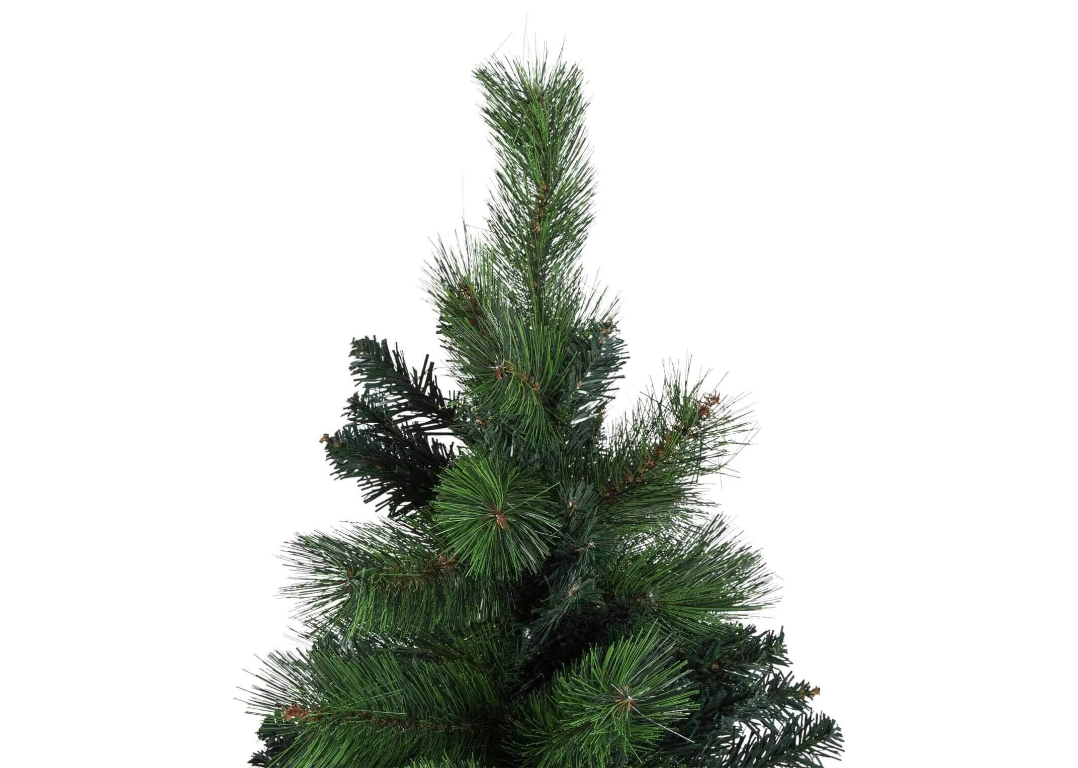 A close up of the top of the 180cm pine Christmas tree.