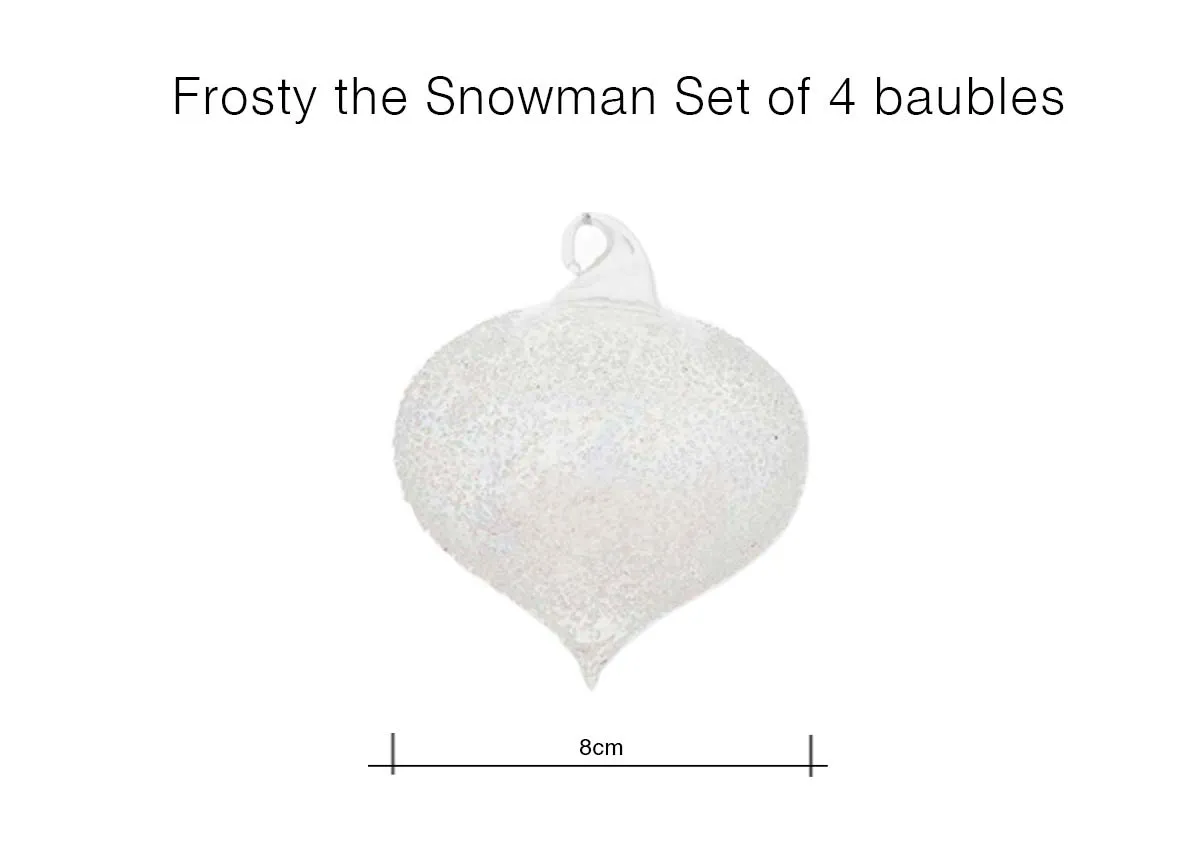 A dimension image of Frosty the Snowman bauble with 8cm