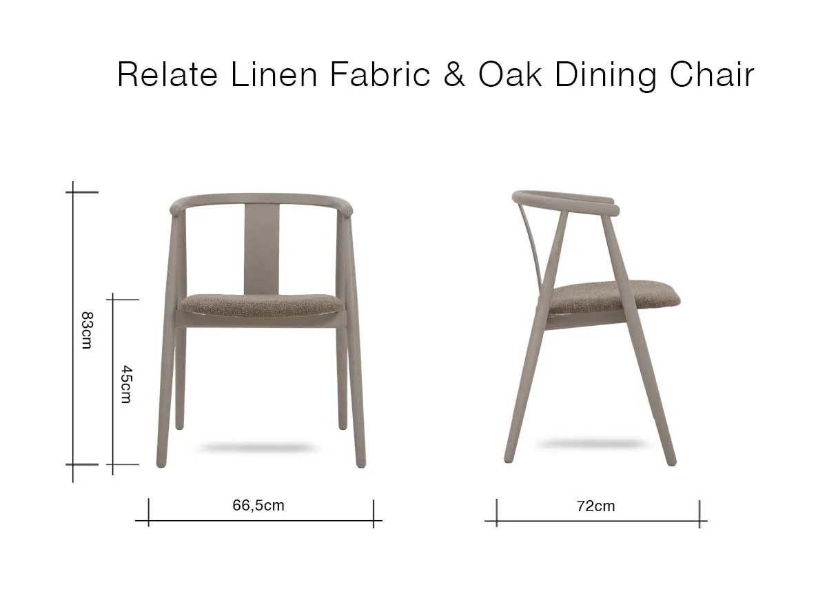 A dimension imange of the Relate Taupe Dining Chair with 66.5cm W x 72cm D x 83cm H