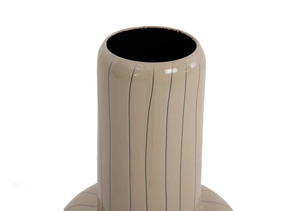 A glossy beige vase with ring base from EZ Livings Asano range. Closeup of large open top for stems