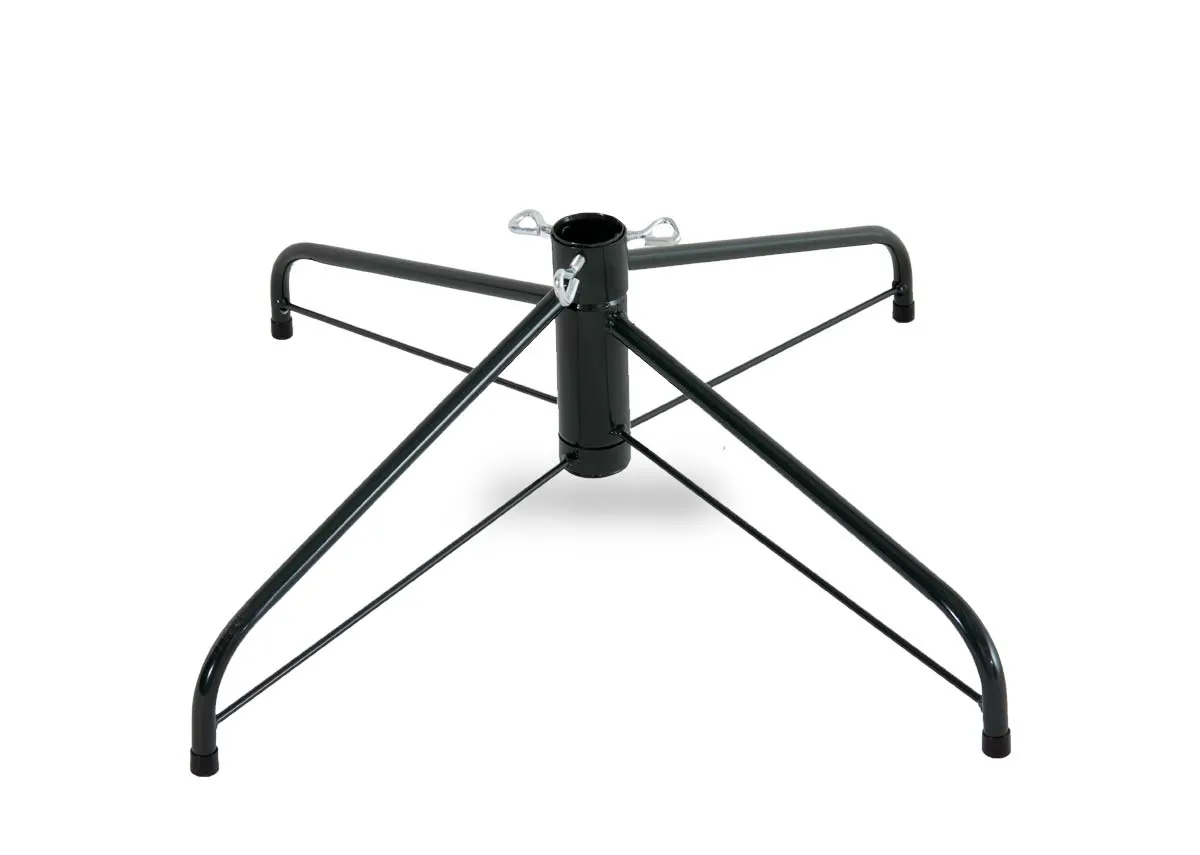 A slim 8ft green artificial christmas tree from EZ Livings Noble range. Front view of metal base