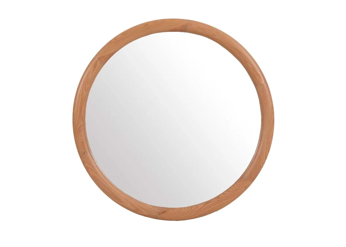 80cm x 80cm Round Brown Wall Mirror - Fisher