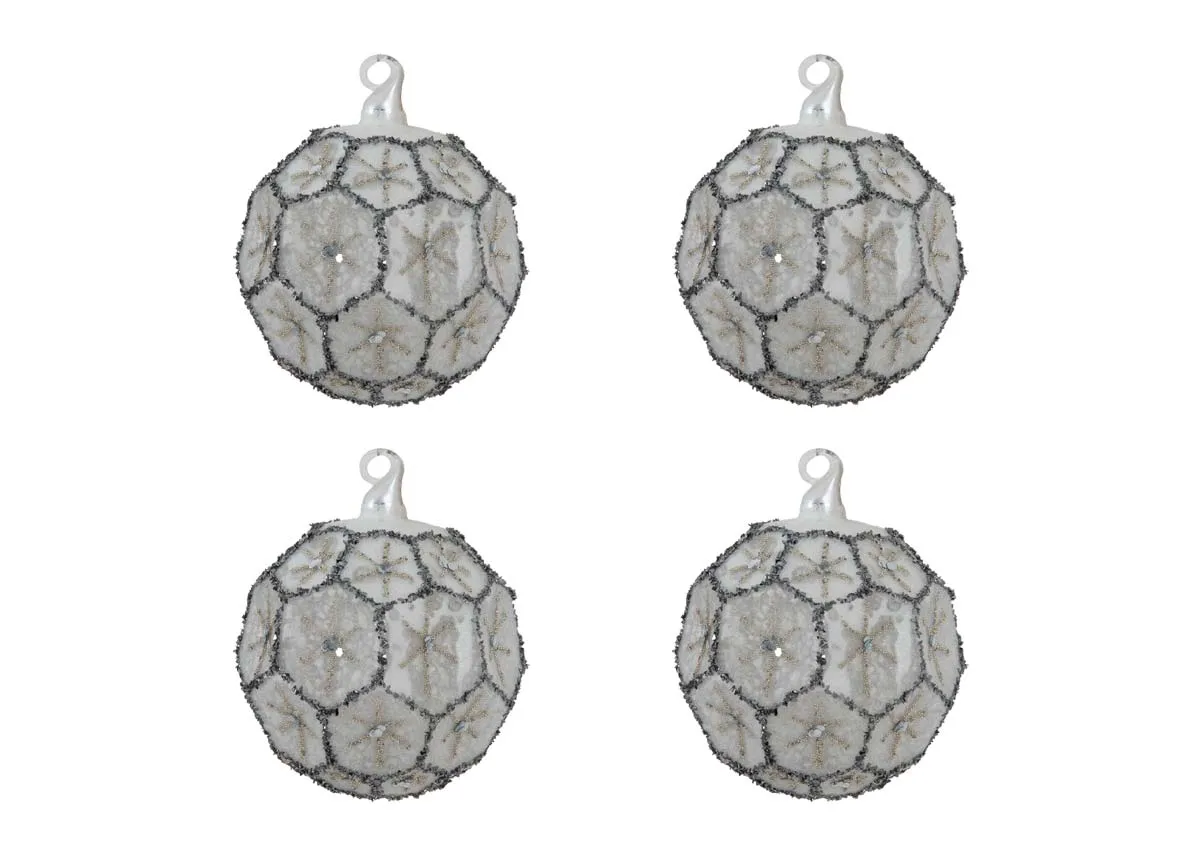 Set of 4 8cm Silver Grey Baubles - Mid Winter