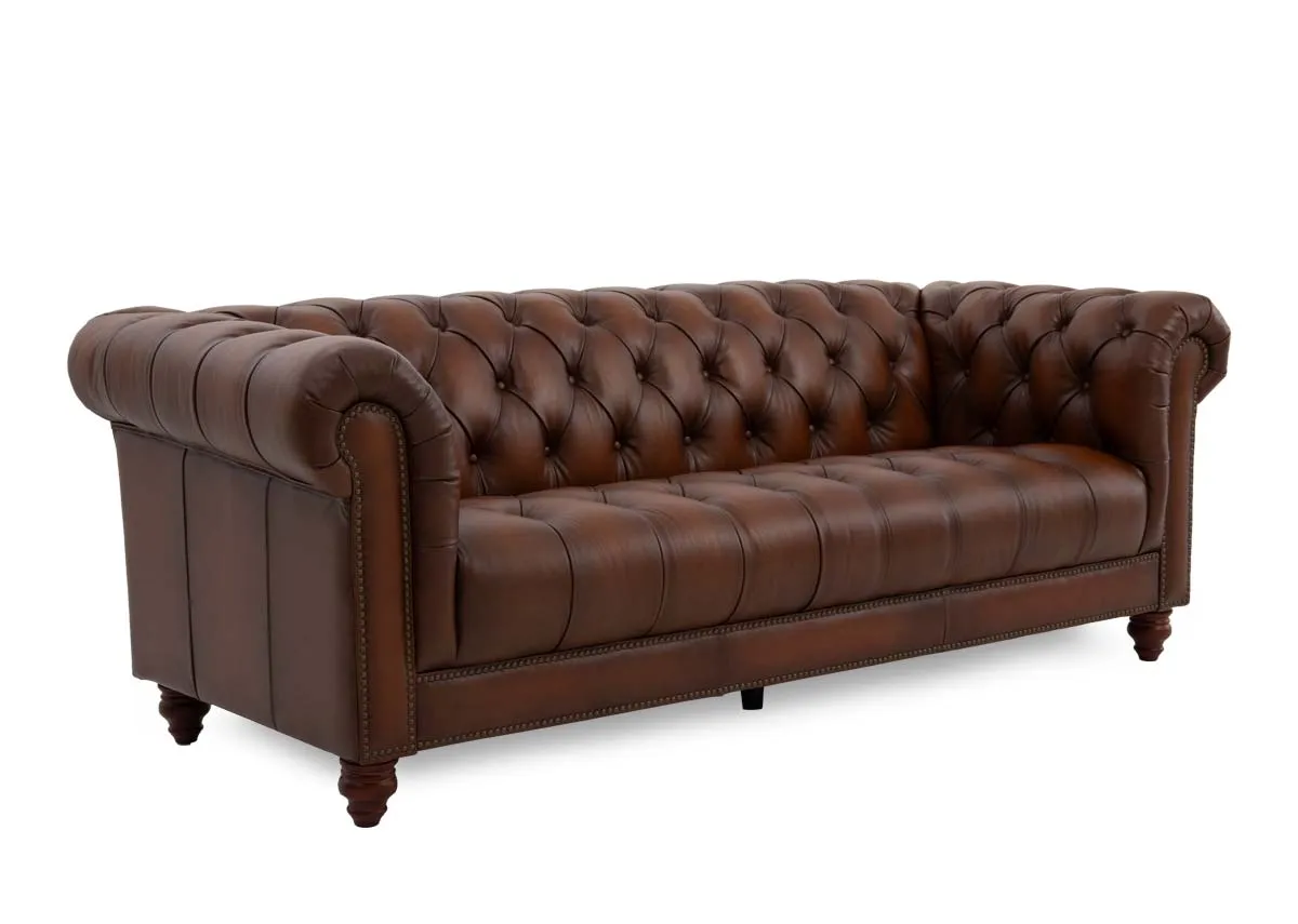 3.5 Seater Vintage Brown Leather Sofa - Adare