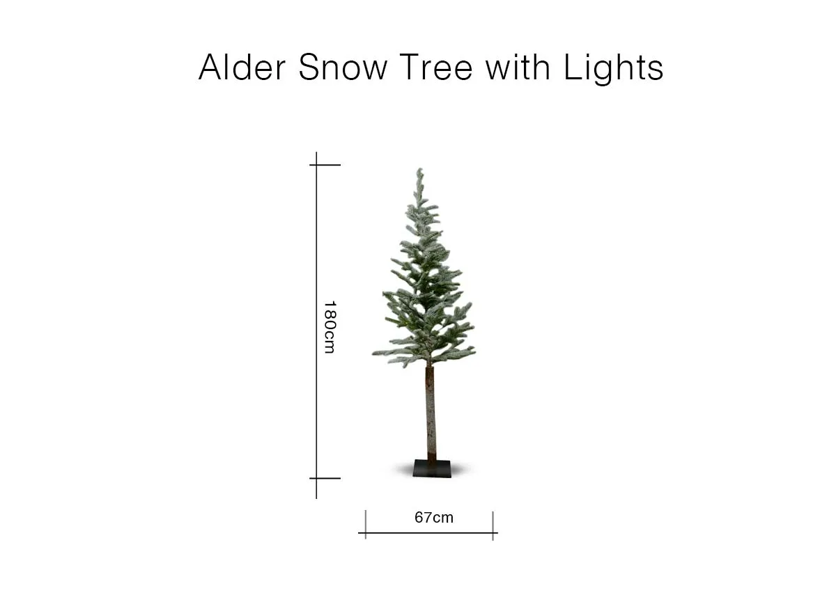 A dimension image of the Alder Snow Tree with 180cm
