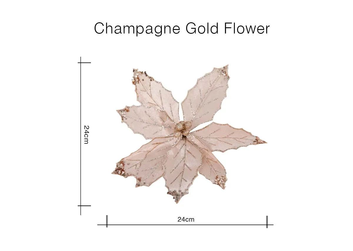 A dimension image of the Champagne Gold Flower with 24cm x 24cm