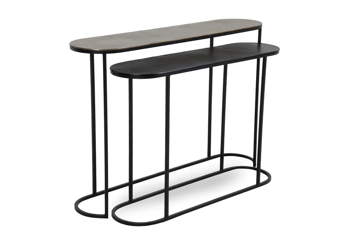 A dimension image of the Budi Nest of Tables with 100-118cm x 28cm x 60cm-70cm