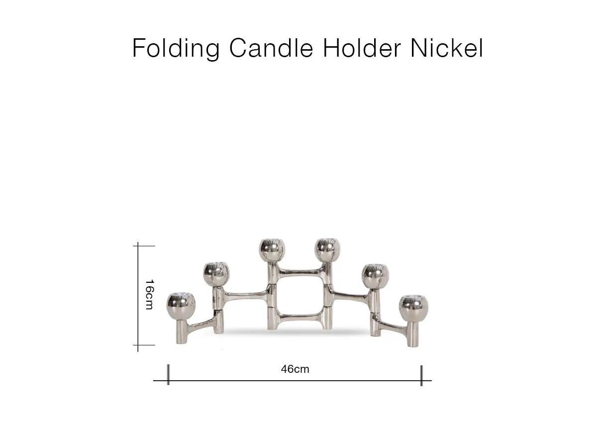 A dimension image of the Nickel Folding Candle holder with 46cm x 16cm