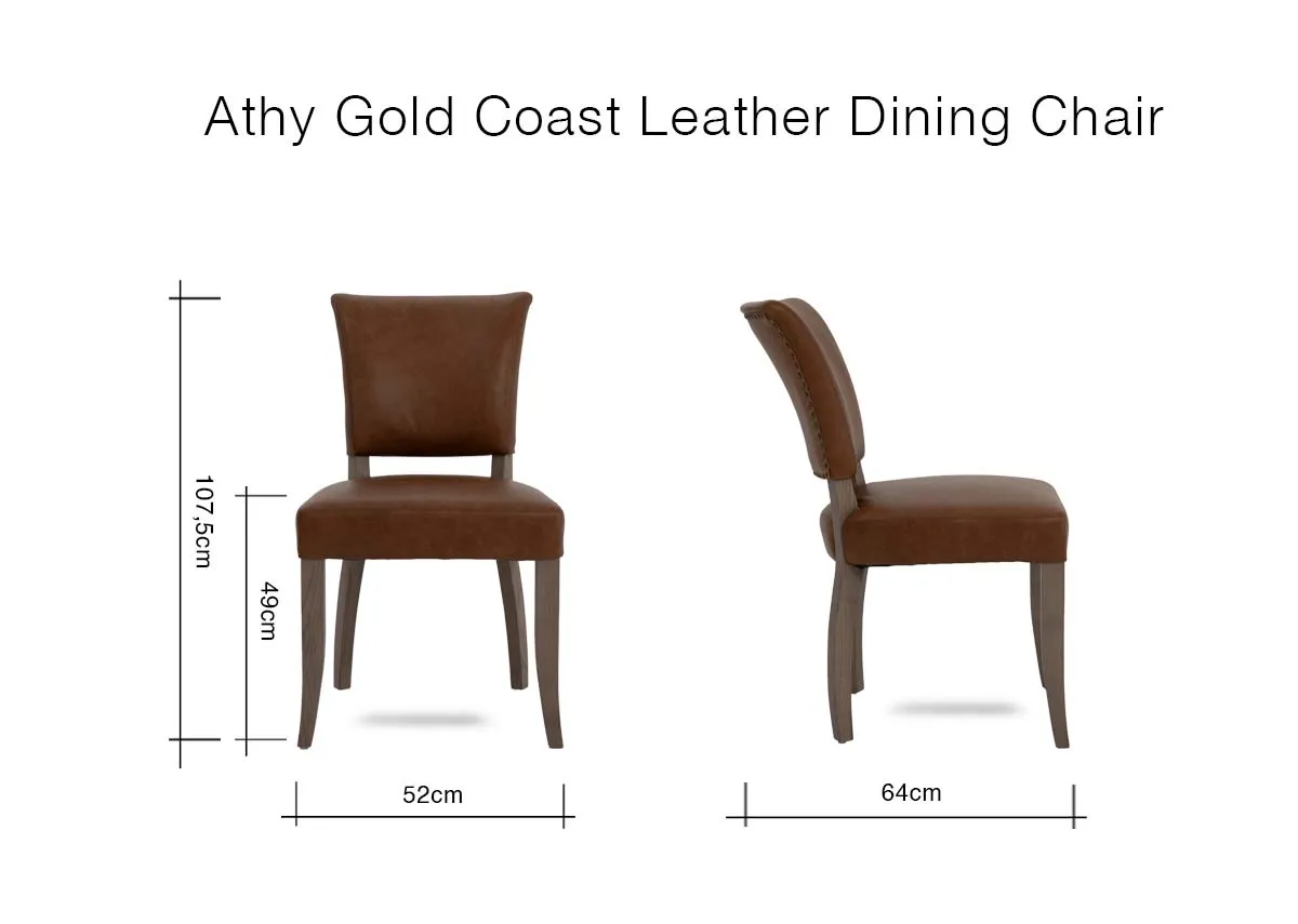 A dimension image of the Athy Dining Chair with 52cm x 64cm x 49cm x 107.5cm
