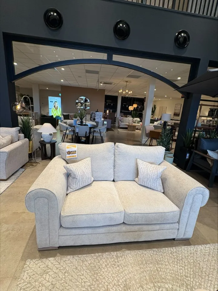 Olivia 2 Seater Beige Fabric Sofa (Cavan Floor Model)
