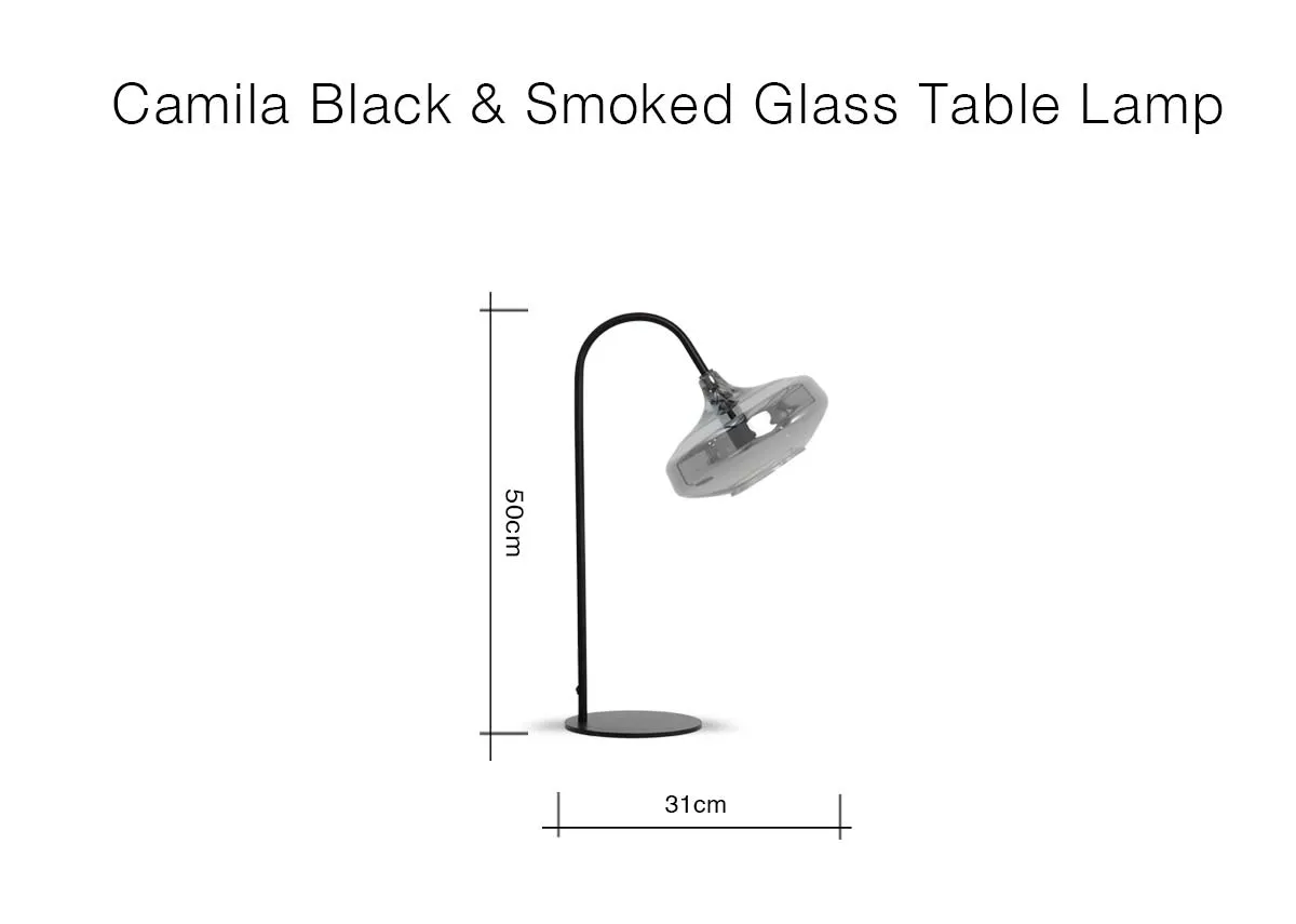 A dimension image of the Camila Black Table lamp with  31cm x 50cm