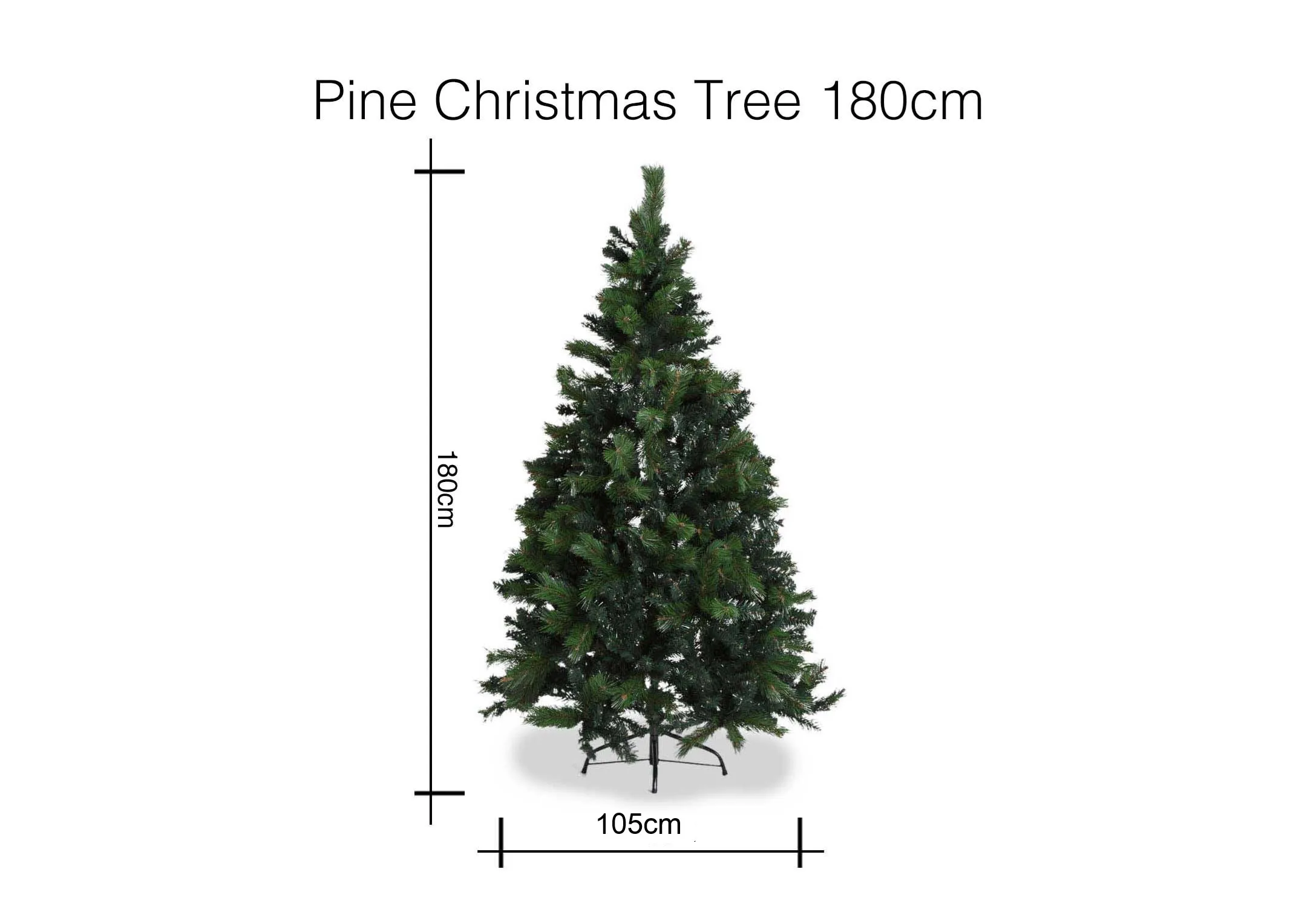 A dimension image for the pine Christmas tree 180 cm (Height) x 105 cm (Width)