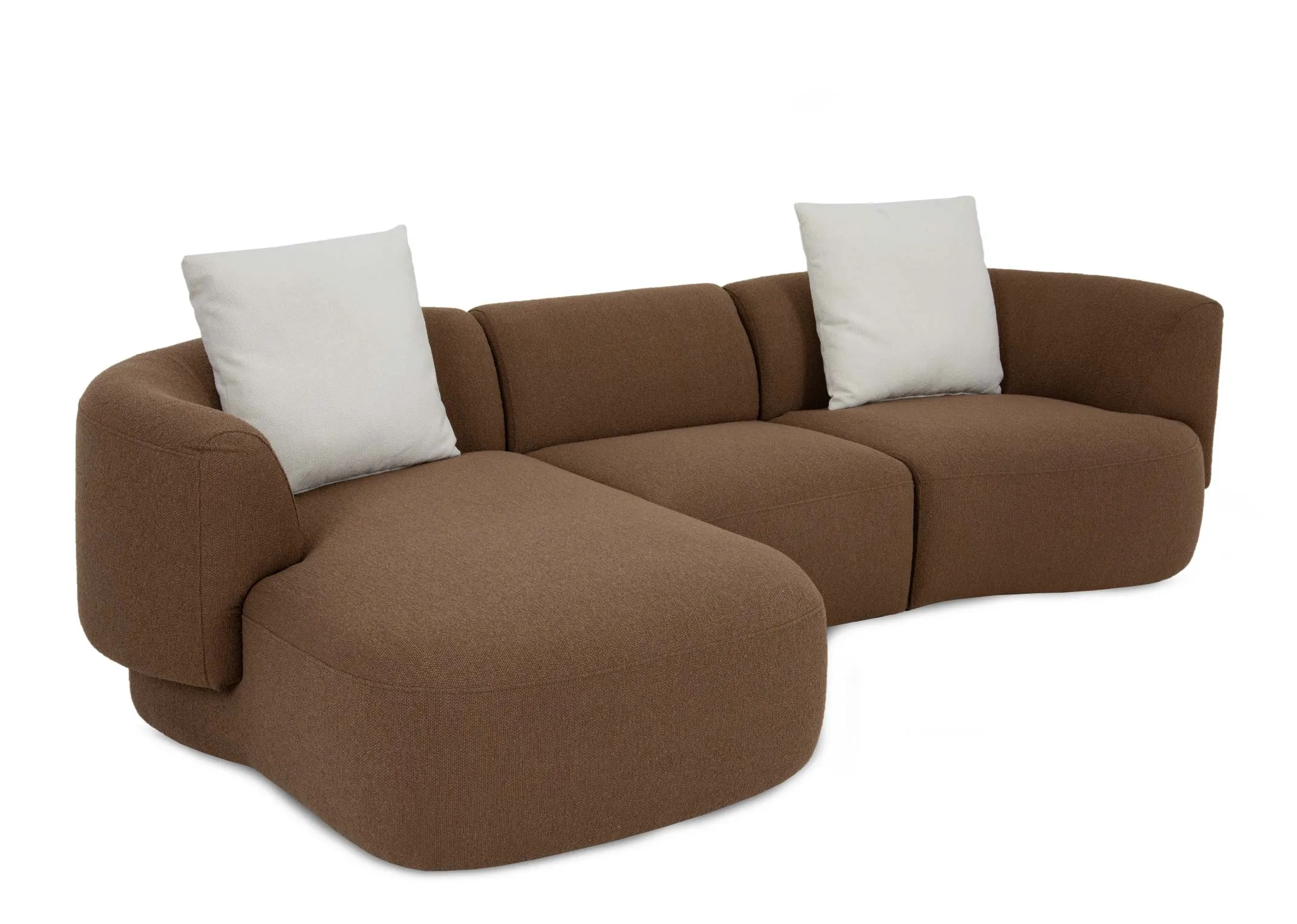 A brown fabric corner chaise from EZ Livings Diane range. Angled view