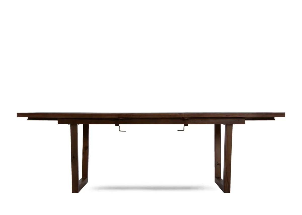 A cashew reclaimed wood dining table from EZ Livings Ladder range. Front view