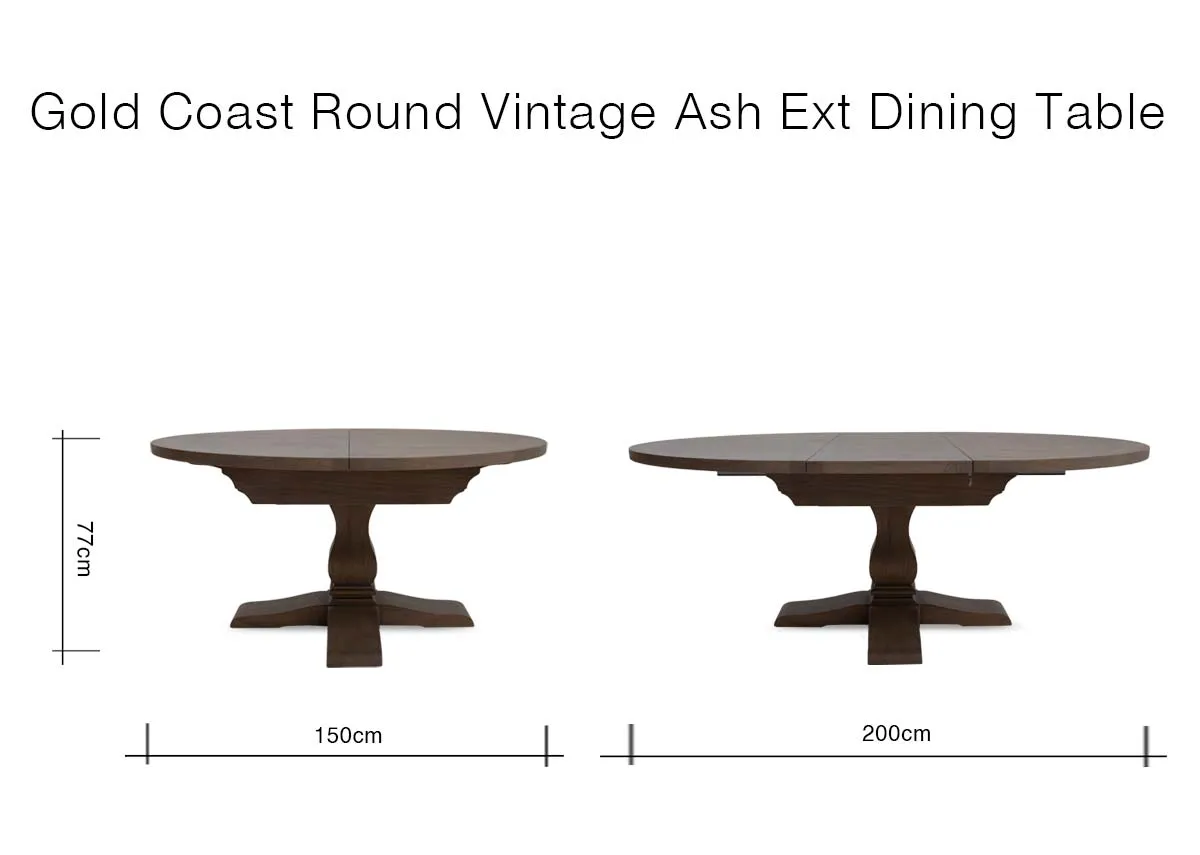 A dimension image of the Gold Coast Table with 150cm - 250cm x 77cm