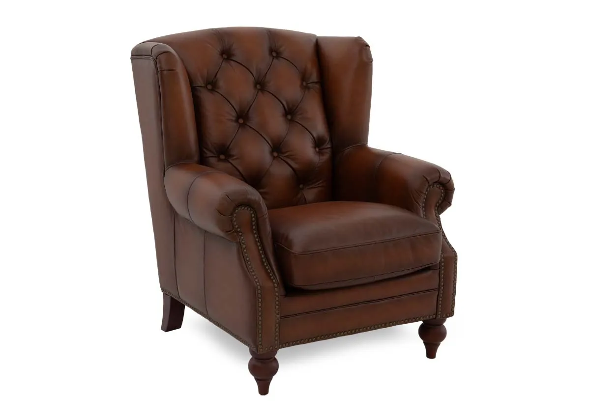 Vintage Brown Leather Wing Chair - Adare