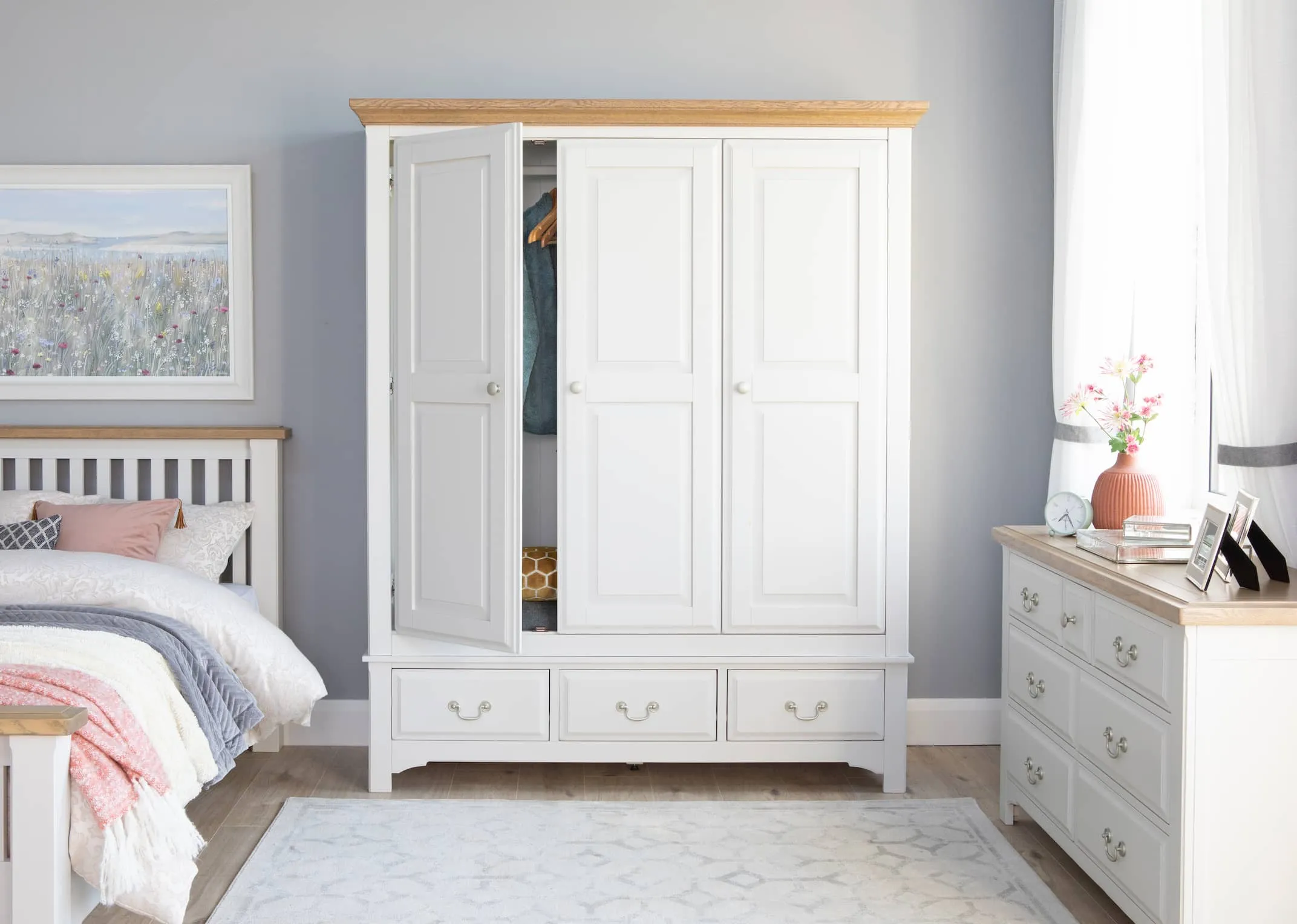 Three Door Three Drawer Grey Wardrobe - Georgia