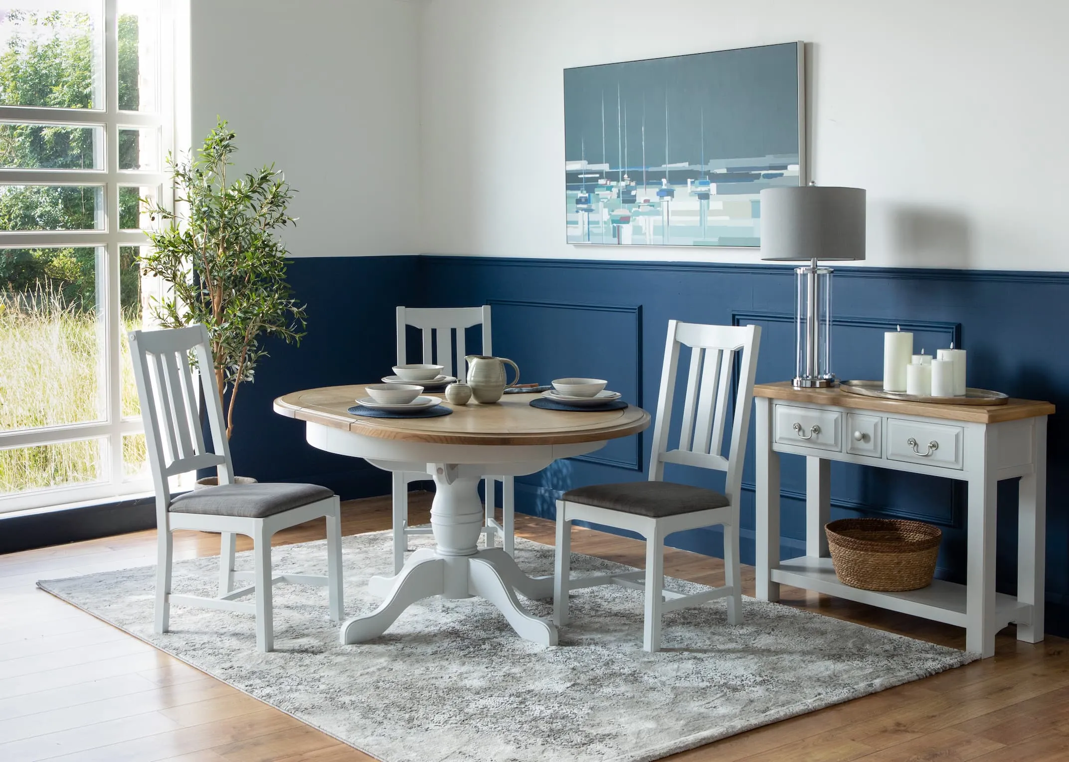 110cm-145cm Grey Extendable Round Dining Table - Georgia