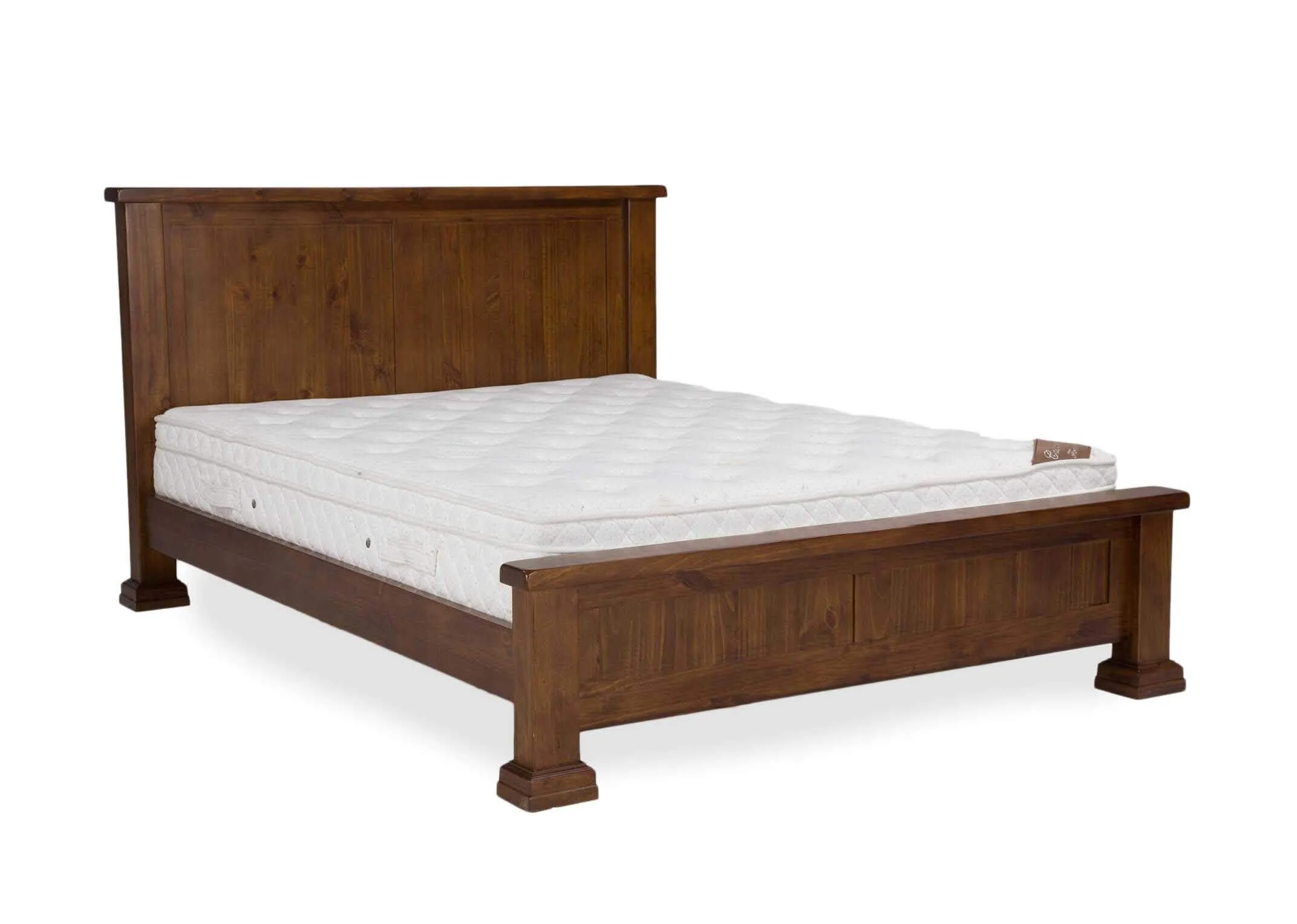 Angled shot of king-size 5 feet solid dark gloss wood bed frame Aisling with mattress