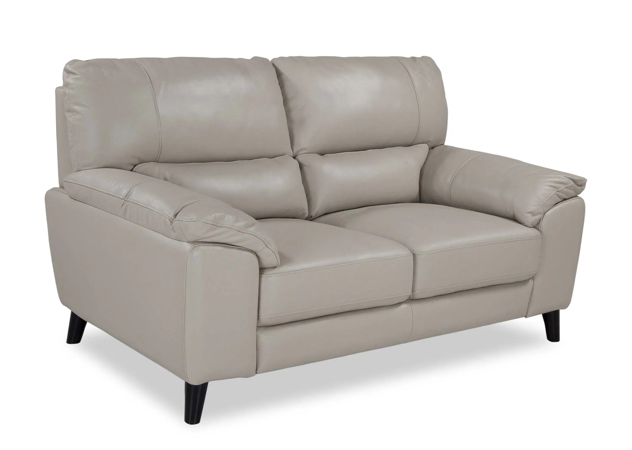 A power shot of the Alfredo 2 seater light grey leather sofa.